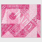 Birthday Voeg Lange naam kleurblok roze ID274 toe Cadeaupapier (Vlak)