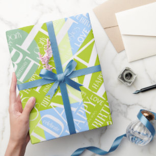 Birthday Voeg Short Name Color Block Green ID274 t Cadeaupapier