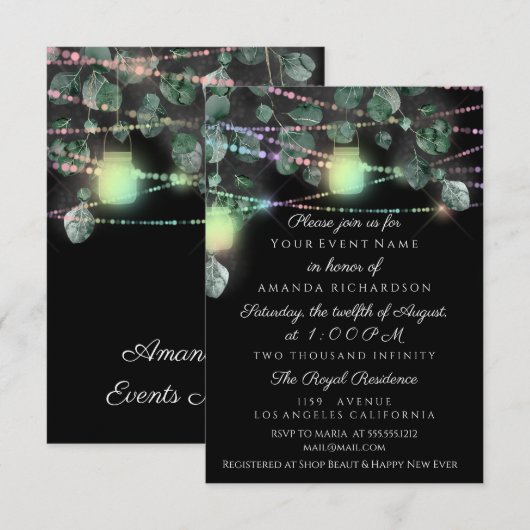 Birthday Vrijgezellenfeest Light Jar Black Roze Kaart (Voorkant / Achterkant)