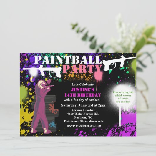 Birthday vrouw Girl Paintball Kaart (Staand voorkant)