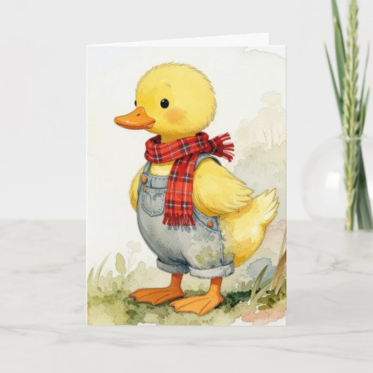 Birthday Watercolor Duck In Overalls Kaart (Voorkant)