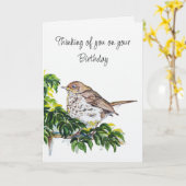 Birthday Watercolor Swainson's Thrush Bird Kaart (Gele Bloem)
