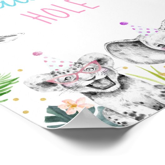 Birthday Watering Hole Pink Gold Tropical Safari Poster (Hoek)