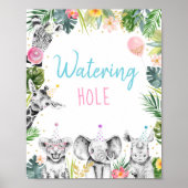 Birthday Watering Hole Pink Gold Tropical Safari Poster (Voorkant)