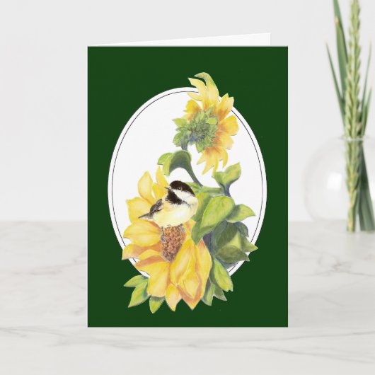 Birthday Waterverf Chickadee and Sunflower Kaart (Voorkant)