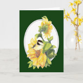 Birthday Waterverf Chickadee and Sunflower Kaart (Gele Bloem)