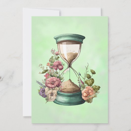 Birthday Waterverf Floral Hourglass Kaart (Achterkant)