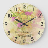 Birthday Waterverf Flower Bouquet Grote Klok (Voorkant)