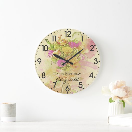 Birthday Waterverf Flower Bouquet Grote Klok (Huis)