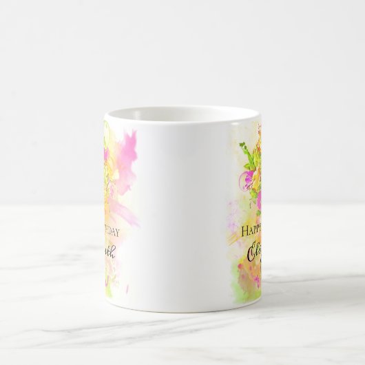 Birthday Waterverf Flower Bouquet Koffiemok (Center)