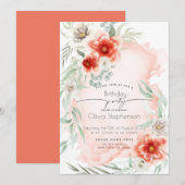 Birthday | Waterverf Scarlet Flame Floral Kaart (Voorkant / Achterkant)