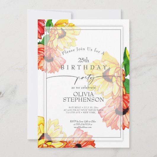 Birthday | Waterverf Yellow en Red Gerbera Daisy Kaart (Voorkant)