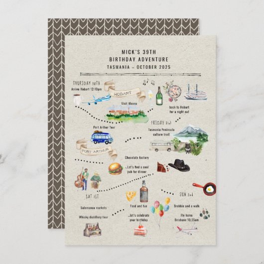 Birthday Weekend Itinerary | Tasmanie (Voorkant / Achterkant)