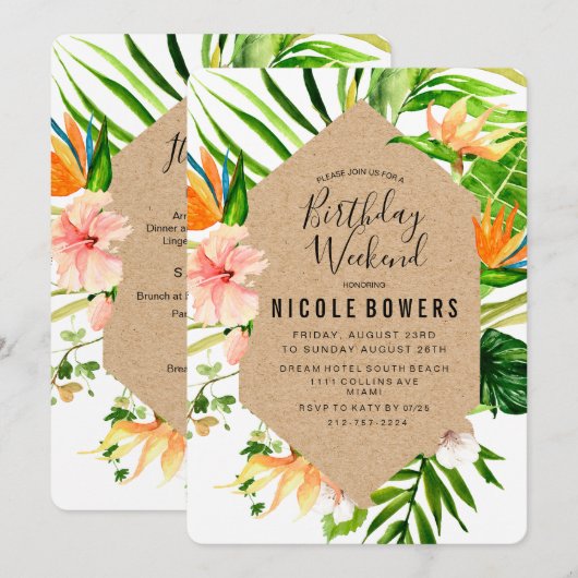 Birthday Weekend Itinerary Uitnodiging (Voorkant / Achterkant)
