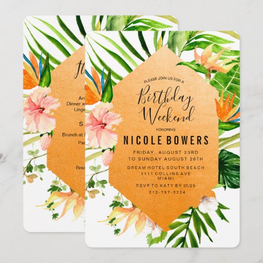 Birthday Weekend Itinerary Uitnodiging (Voorkant / Achterkant)