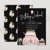 Birthday Weekend Travel Birthday Glitter Pink Kaart (Voorkant / Achterkant)