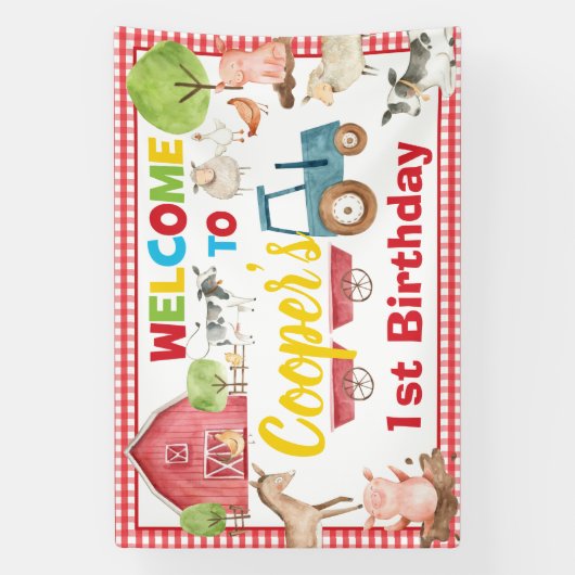 Birthday Welkomstachtergrond van boerderijdieren Spandoek (Verticaal)