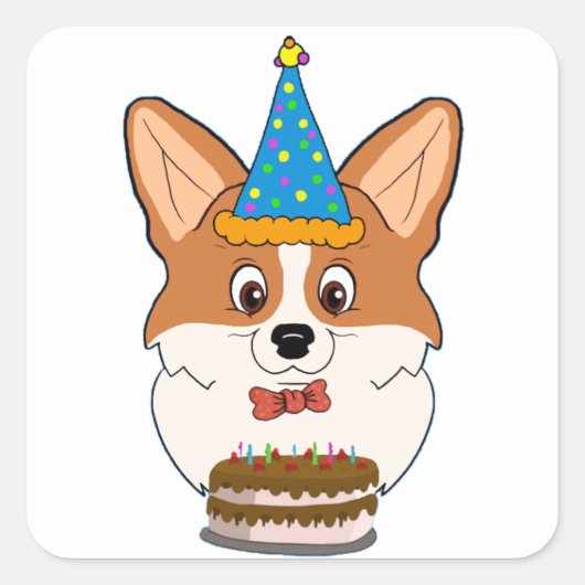 Birthday Welsh Corgi Cartoon Vierkante Sticker (Voorkant)