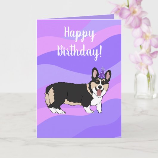 Birthday Welsh Corgi Kaart (Orchidee)