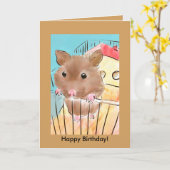 Birthday Wenskaart met Hamster Kaart (Gele Bloem)