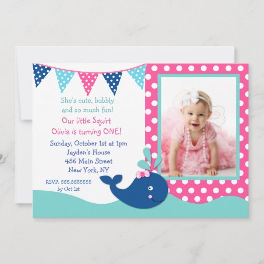Birthday Whale Invitations for girl Kaart (Voorkant)