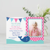 Birthday Whale Invitations for girl Kaart (Staand voorkant)