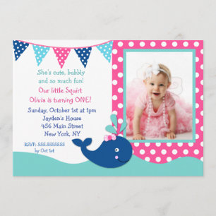Birthday Whale Invitations for girl Kaart