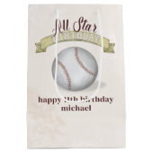 Birthday  Whimsical Baseball All Star Party Medium Cadeauzakje (Achterkant)