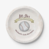 Birthday  Whimsical Baseball All Star Party Papieren Bordje (Voorkant)