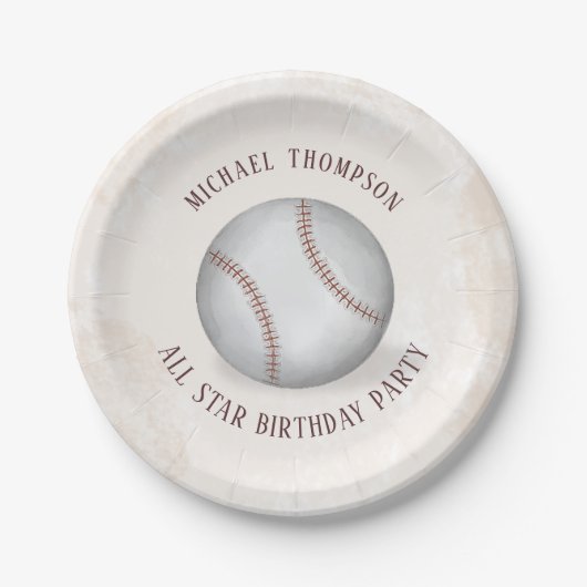 Birthday  Whimsical Baseball All Star Party Papieren Bordje (Voorkant)