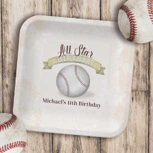 Birthday  Whimsical Baseball All Star Party Papieren Bordje