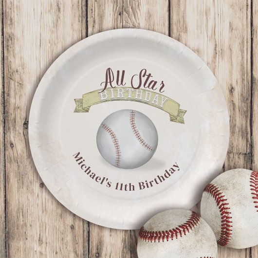 Birthday  Whimsical Baseball All Star Party Papieren Bordje