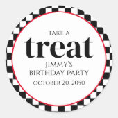 Birthday Whimsical Cute Black Checkun Treat Ronde Sticker (Voorkant)
