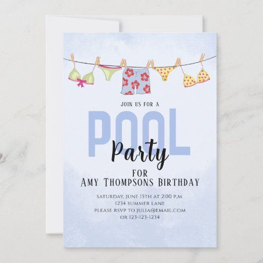 Birthday Whimsical Pool Party QR Code Social Media Kaart (Voorkant)