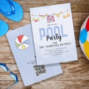 Birthday Whimsical Pool Party QR Code Social Media Kaart