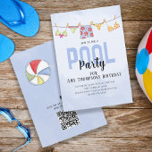 Birthday Whimsical Pool Party QR Code Social Media Kaart