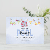 Birthday Whimsical Pool Party Swimsuit QR Code Kaart (Staand voorkant)