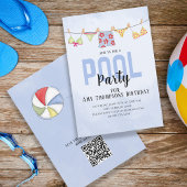 Birthday Whimsical Pool Party Swimsuit QR Code Kaart