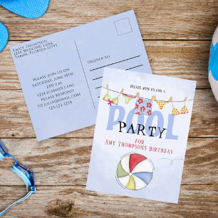Birthday Whimsical Summer Pool Fun Swimsuit party Briefkaart