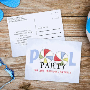 Birthday Whimsical Summer Pool Party Beach Balls Briefkaart