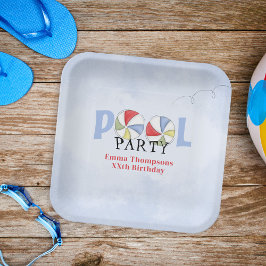 Birthday Whimsical Summer Pool Party Beach Balls Papieren Bordje