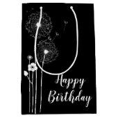 Birthday White Dandelions on Black Medium Cadeauzakje (Voorkant)