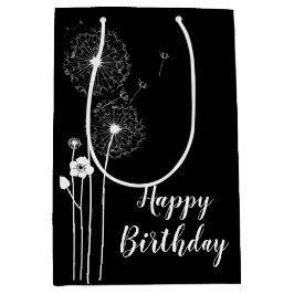 Birthday White Dandelions on Black Medium Cadeauzakje