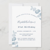 Birthday white dusty blue eucalyptus kaart (Voorkant)