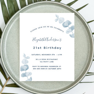 Birthday white eucalyptus budget uitnodiging