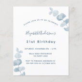 Birthday white eucalyptus budget uitnodiging flyer (Voorkant)