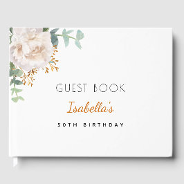 Birthday white floral eucalyptus greenery monogram gastenboek