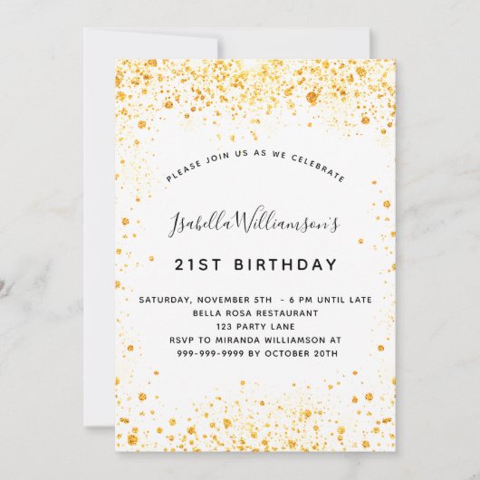 Birthday white glitter elegant kaart (Voorkant)