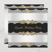 Birthday White Gold Black Silver Diamond Kaart (Voorkant / Achterkant)