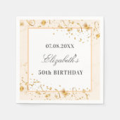 Birthday white gold confetti name script elegant servet (Voorkant)